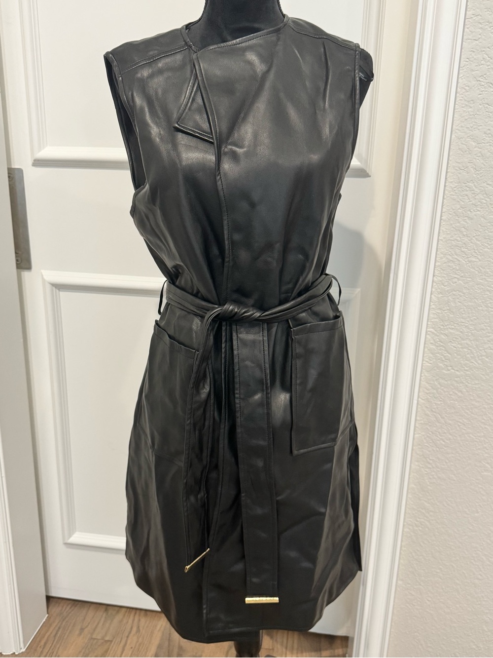 Andrew Marc Black Leather Sleeveless Belted Vest